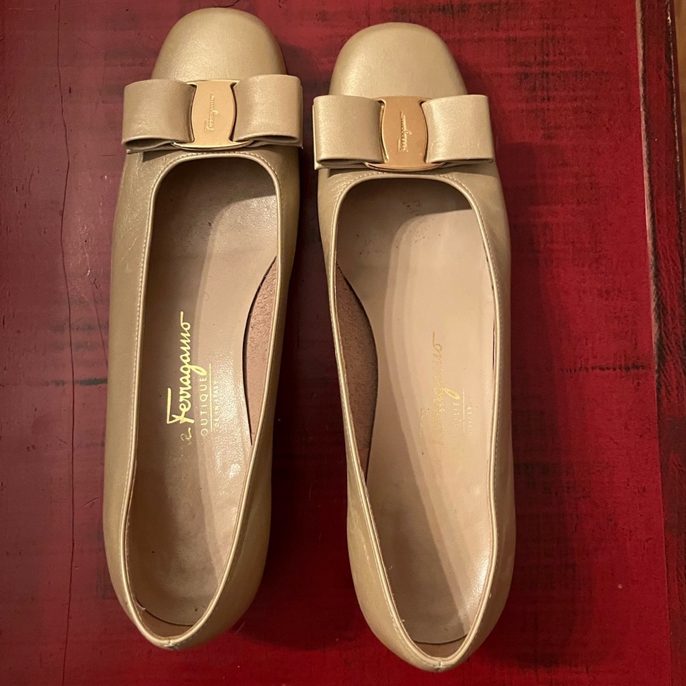 Salvatore Ferragamo Gold Ballet Flats